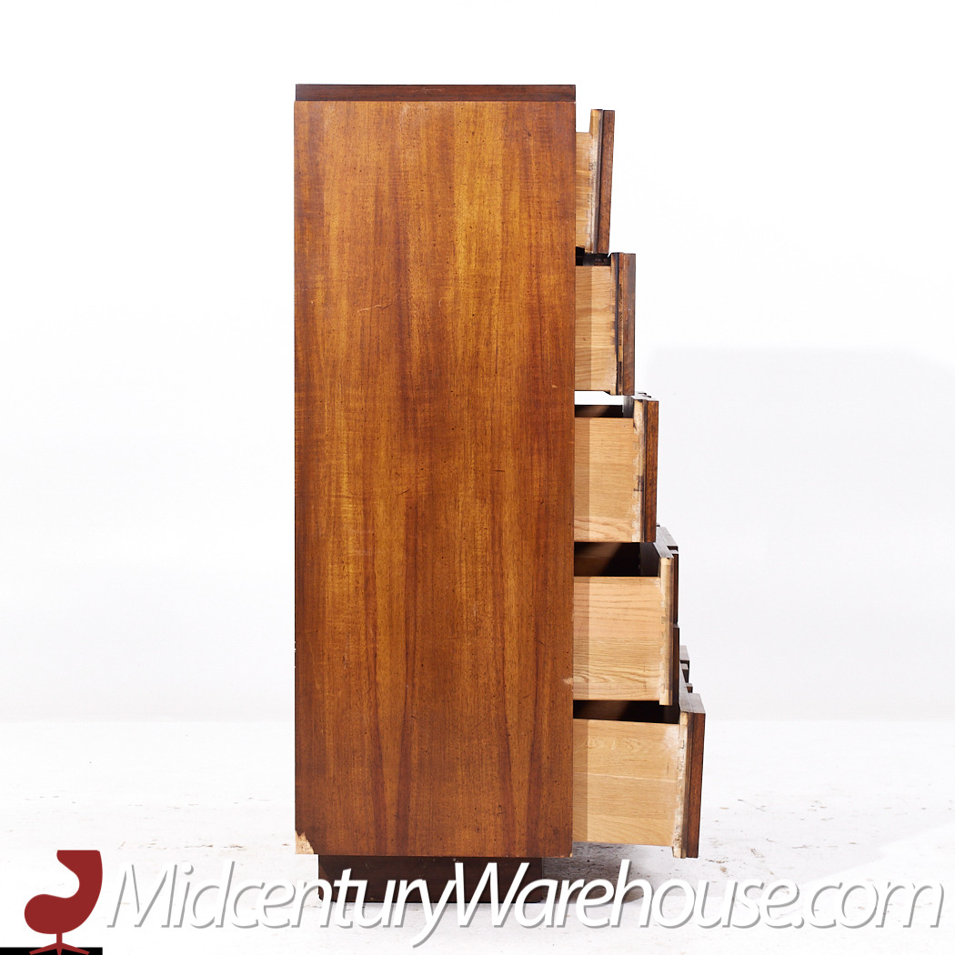 Lane Stacatto Brutalist Mid Century Walnut Highboy Dresser