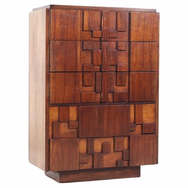 lane staccato brutalist mid century walnut highboy dresser