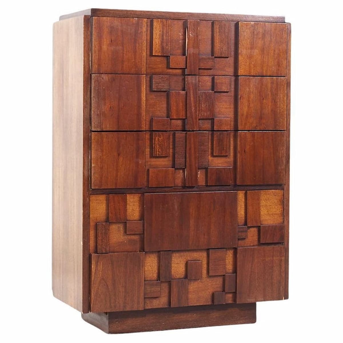 Lane Staccato Brutalist Mid Century Walnut Highboy Dresser