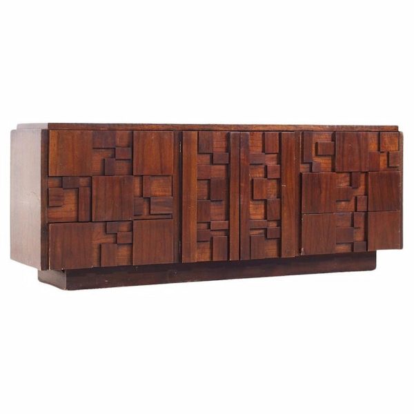 lane stacatto brutalist mid century walnut lowboy dresser