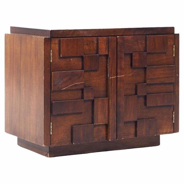 lane staccato brutalist mid century walnut nightstand