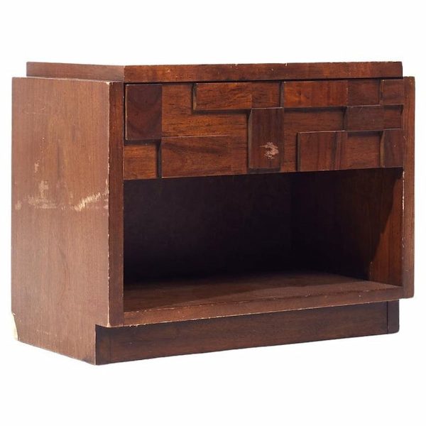 lane staccato brutalist mid century walnut nightstand