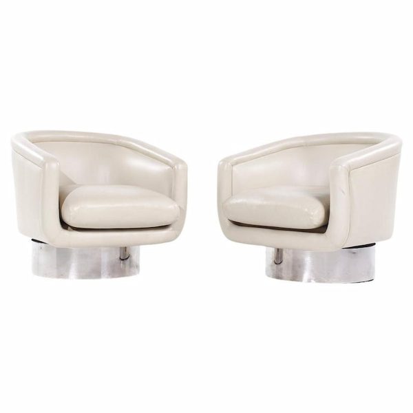 leon rosen for pace mid century chrome swivel lounge chairs - pair