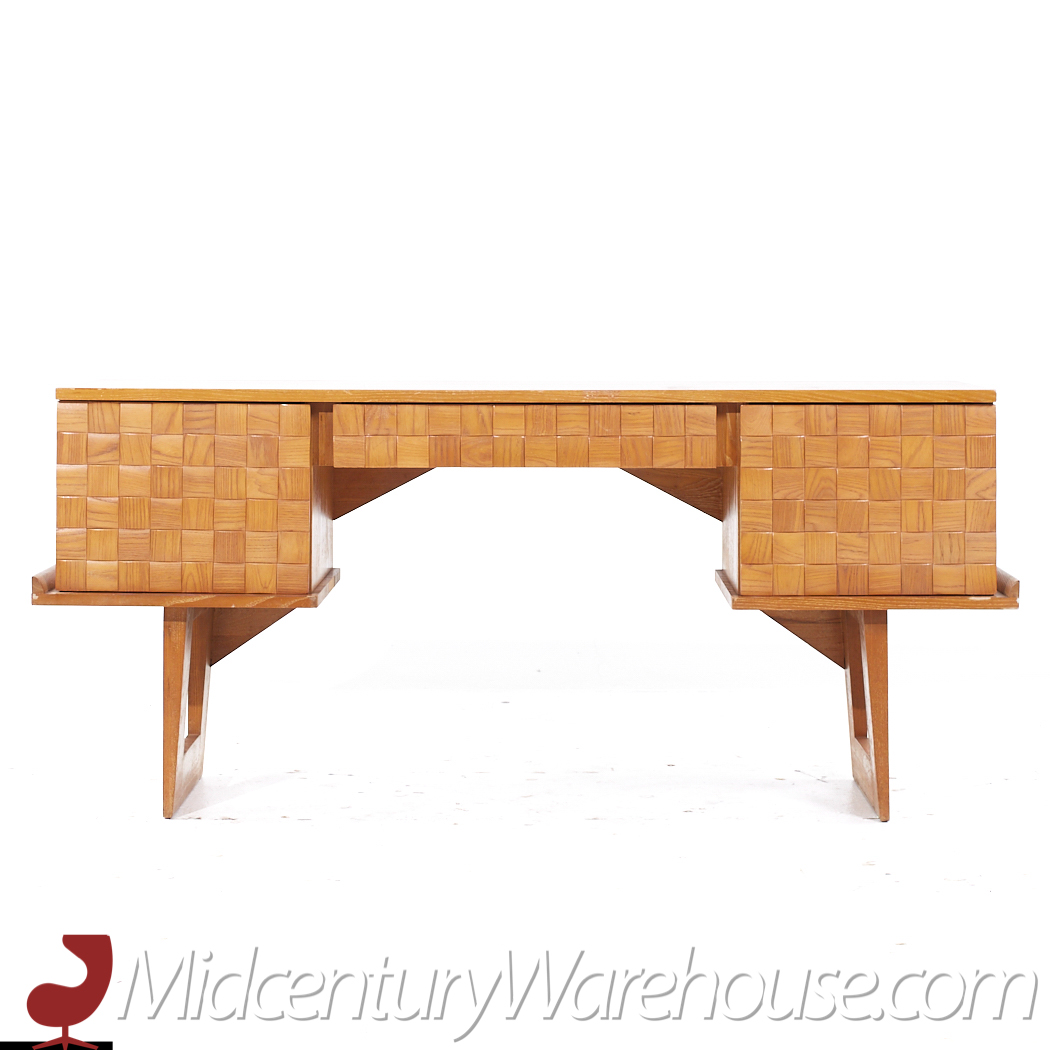 Paul Laszlo for Brown Saltman Mid Century Basket Weave Bleached Oak Desk