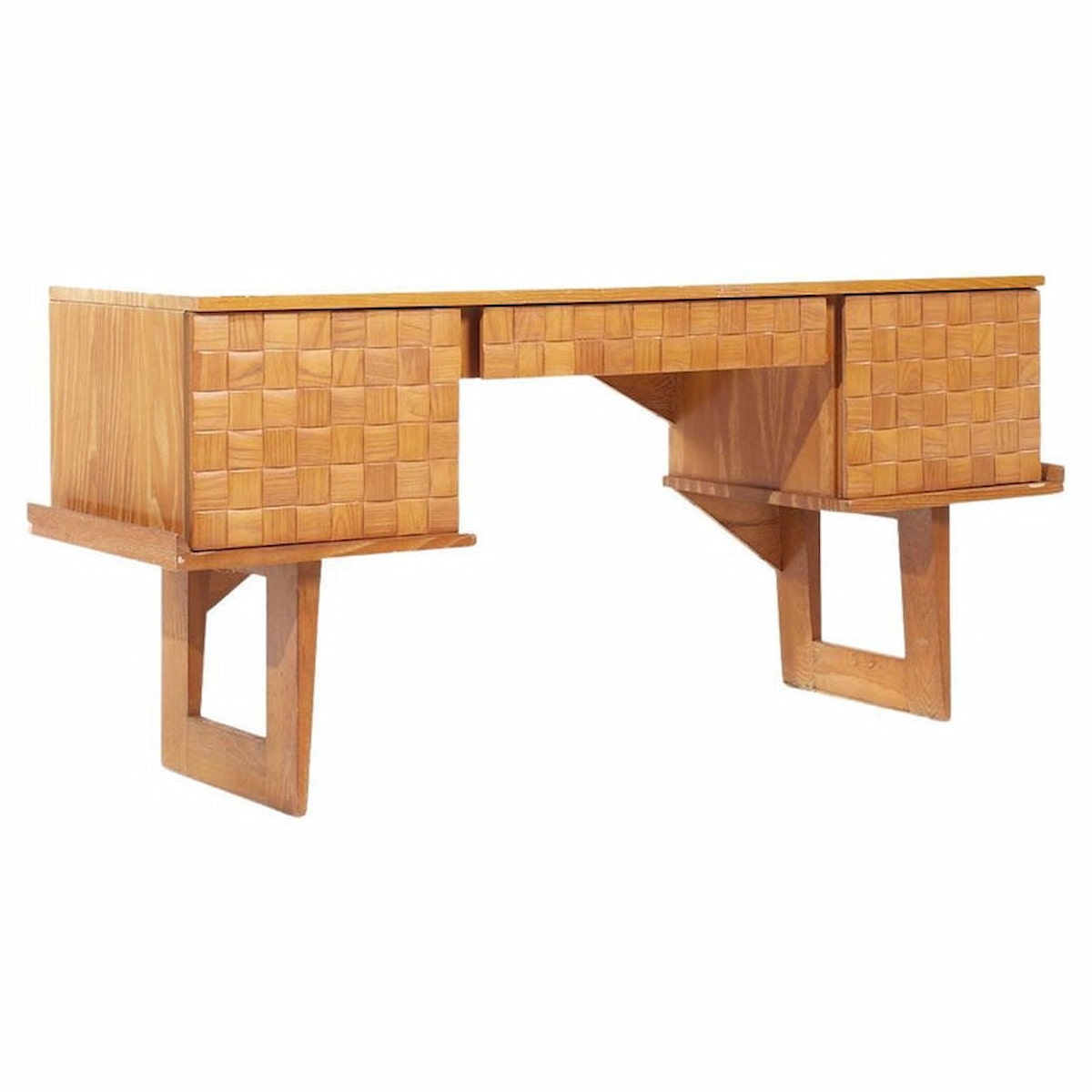 Paul Laszlo for Brown Saltman Mid Century Basket Weave Bleached Oak Desk