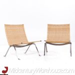 Poul Kjaerholm for Fritz Hansen Pk22 Mid Century Wicker and Steel Lounge Chairs - Pair