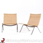 Poul Kjaerholm for Fritz Hansen Pk22 Mid Century Wicker and Steel Lounge Chairs - Pair