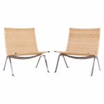 Poul Kjaerholm for Fritz Hansen Pk22 Mid Century Wicker and Steel Lounge Chairs - Pair