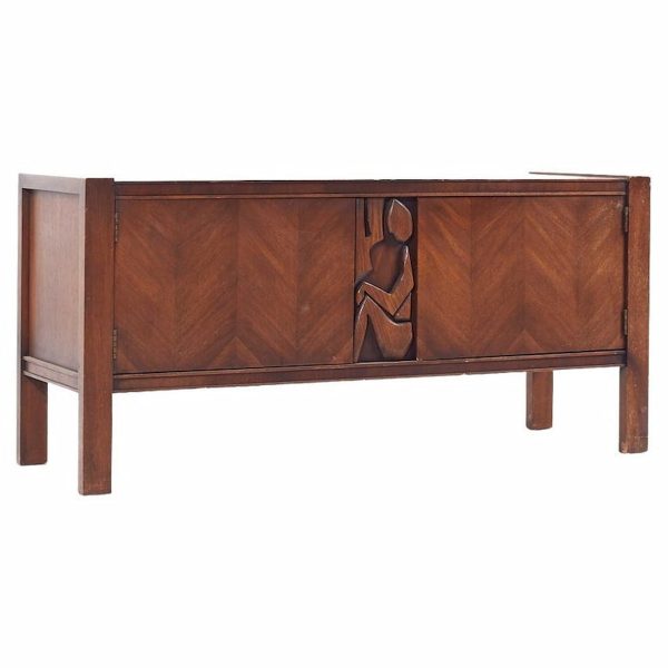 united tiki brutalist mid century walnut credenza