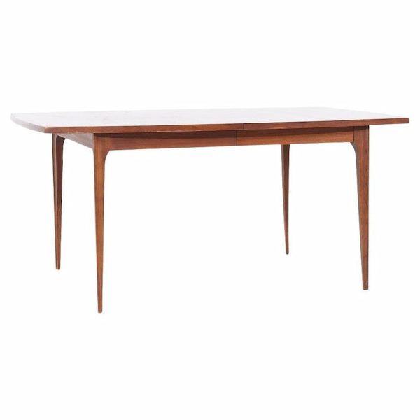 young manufacturing mid century walnut expanding dining table with 2 leaves