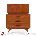 Albert Parvin Style Roma Mid Century Sculpted Walnut Highboy Dresser