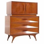 Albert Parvin Style Roma Mid Century Sculpted Walnut Highboy Dresser