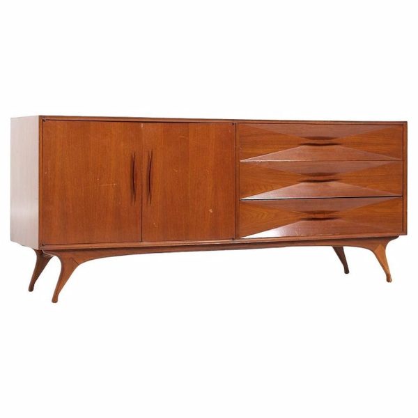 albert parvin style roma mid century sculpted walnut lowboy dresser