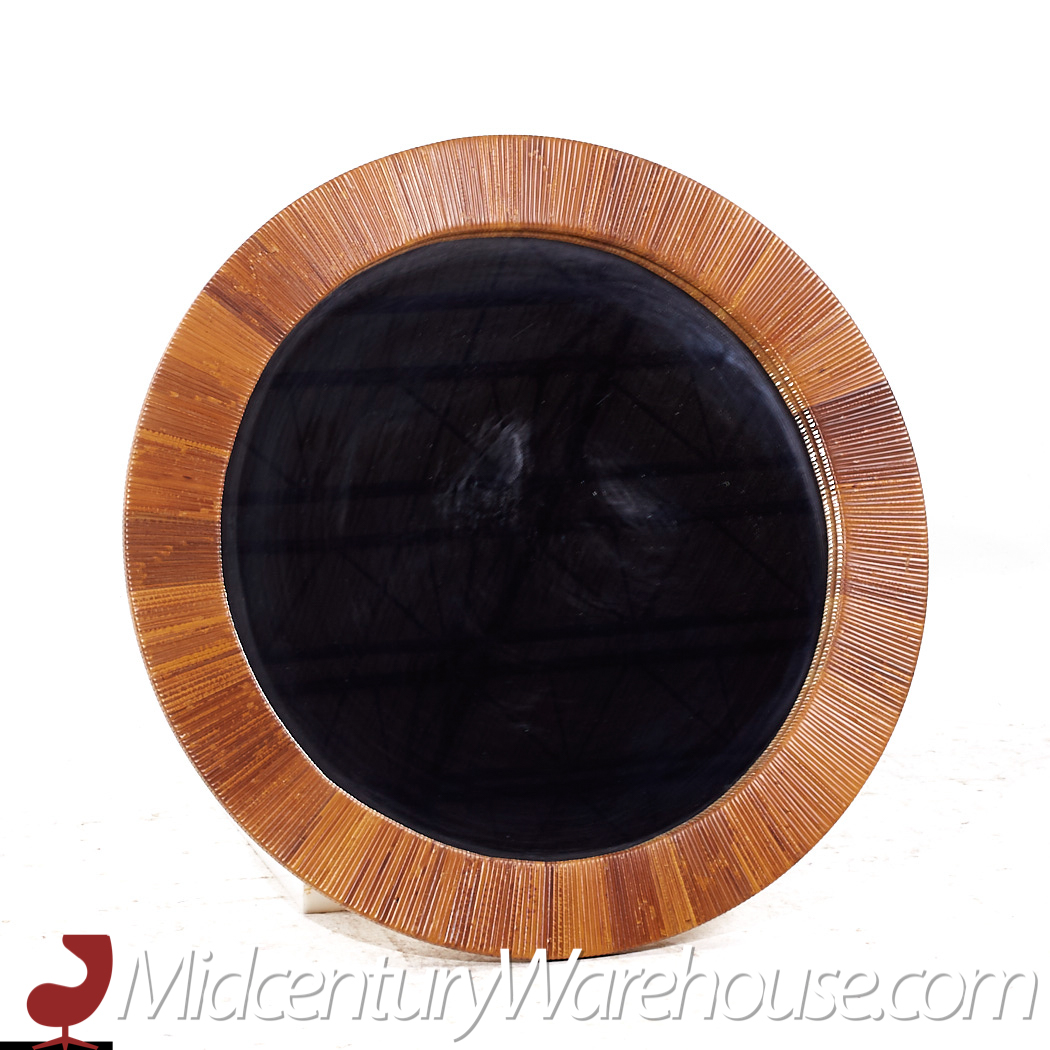 Bielecky Brothers Mid Century Rattan Round Mirror