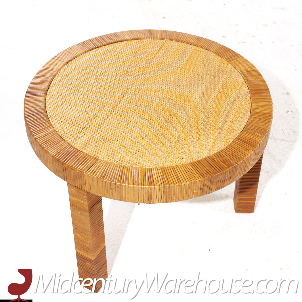 Bielecky Brothers Mid Century Rattan Round Side End Table