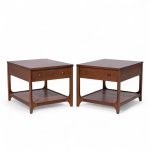Broyhill Brasilia Mid Century Walnut and Brass Side End Tables - Pair