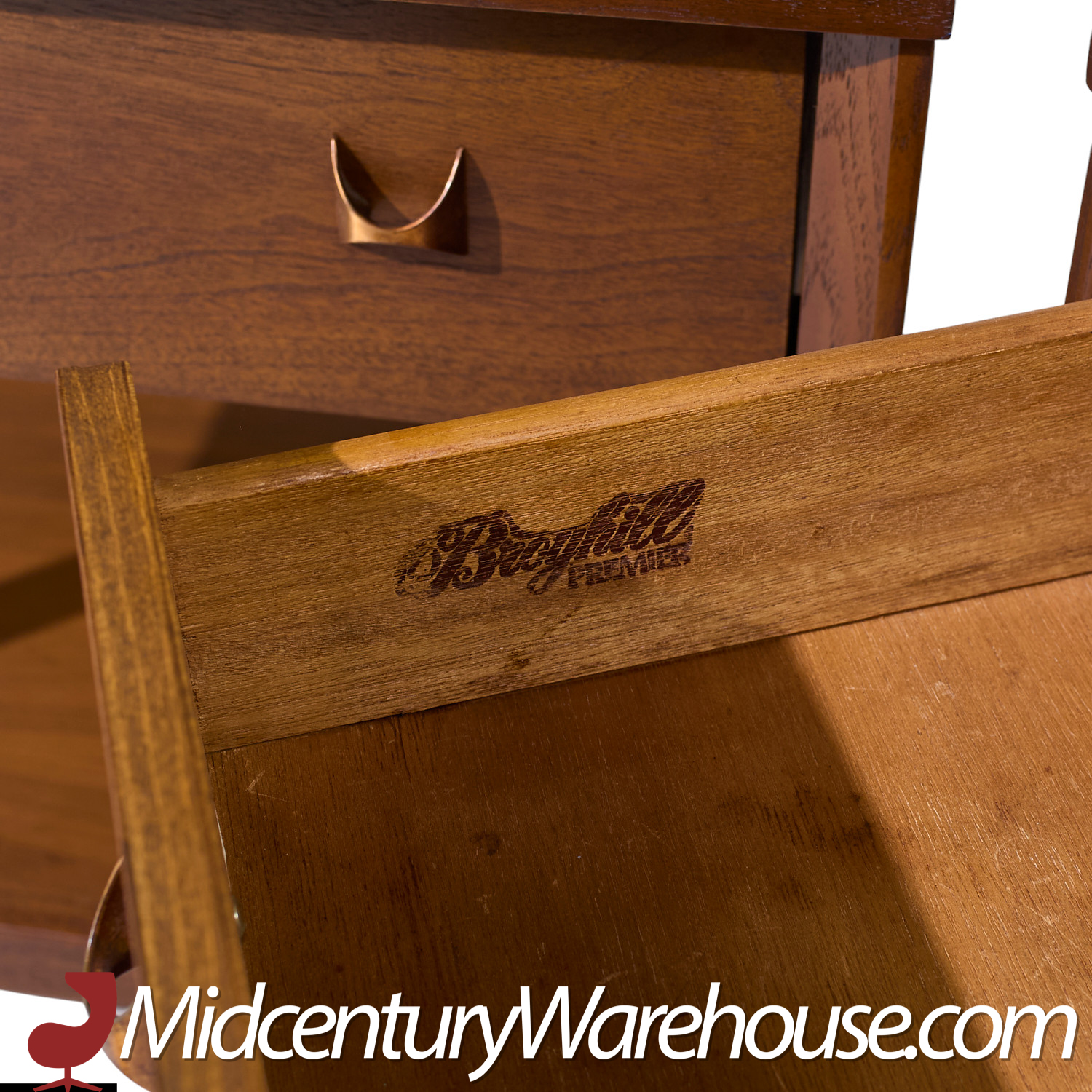 Broyhill Brasilia Mid Century Walnut and Brass Side End Tables - Pair