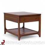 Broyhill Brasilia Mid Century Walnut and Brass Side End Tables - Pair