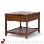 Broyhill Brasilia Mid Century Walnut and Brass Side End Tables - Pair