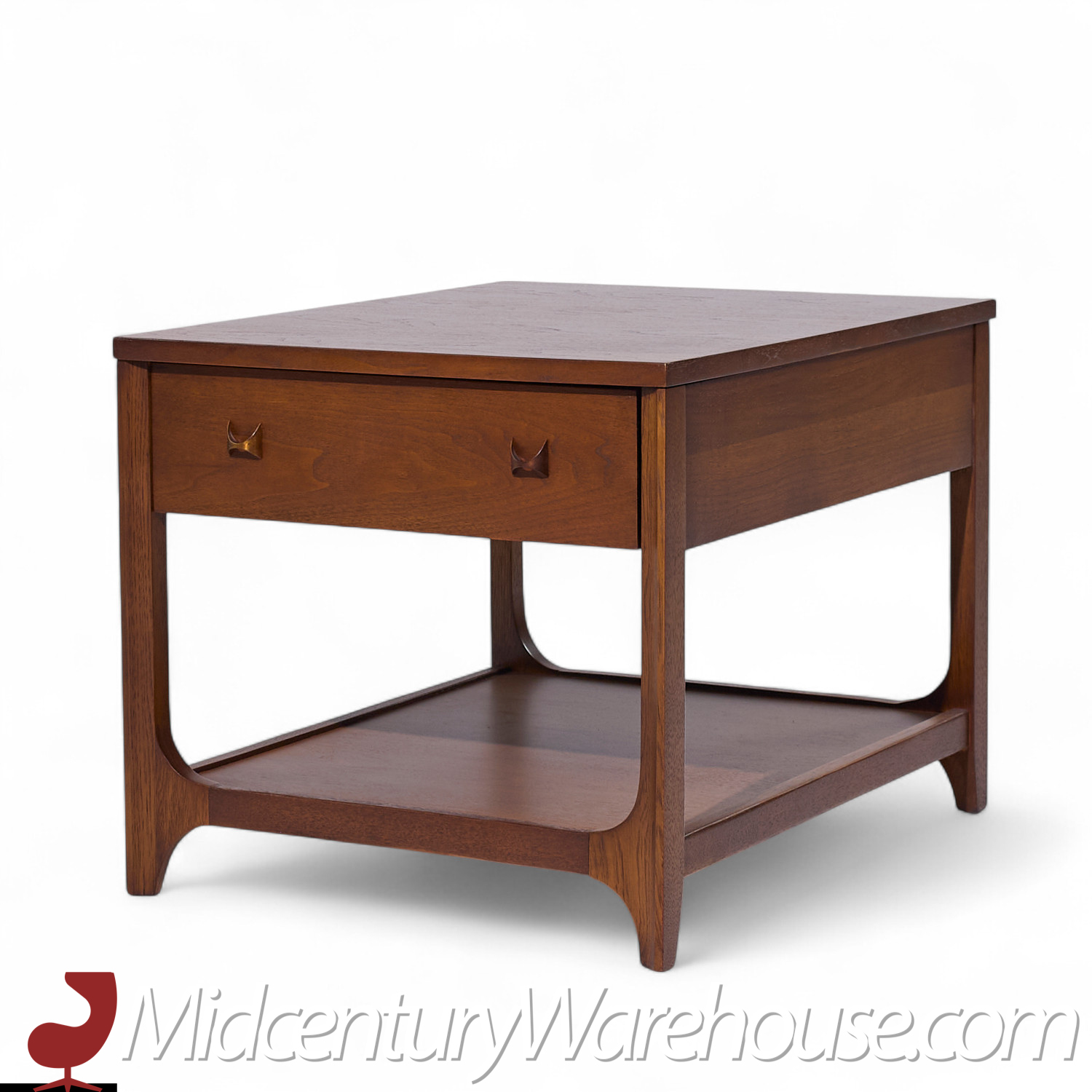 Broyhill Brasilia Mid Century Walnut and Brass Side End Tables - Pair