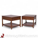 Broyhill Brasilia Mid Century Walnut and Brass Side End Tables - Pair