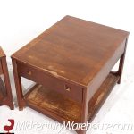 Broyhill Brasilia Mid Century Walnut and Brass Side End Tables - Pair