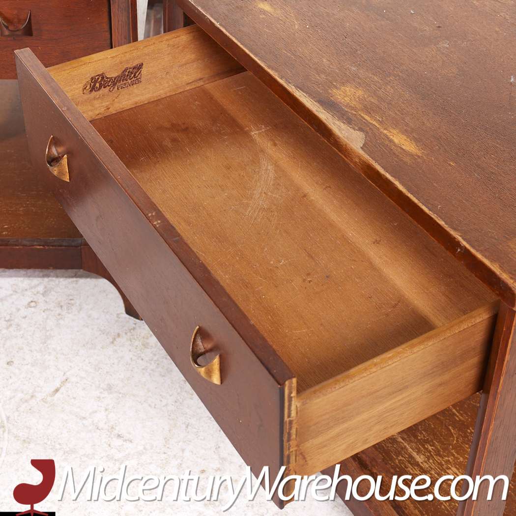 Broyhill Brasilia Mid Century Walnut and Brass Side End Tables - Pair