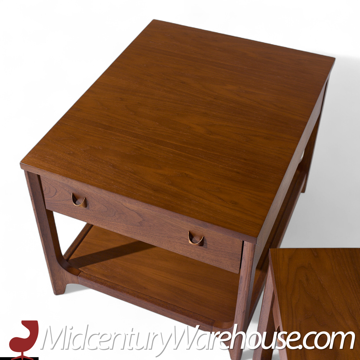 Broyhill Brasilia Mid Century Walnut and Brass Side End Tables - Pair