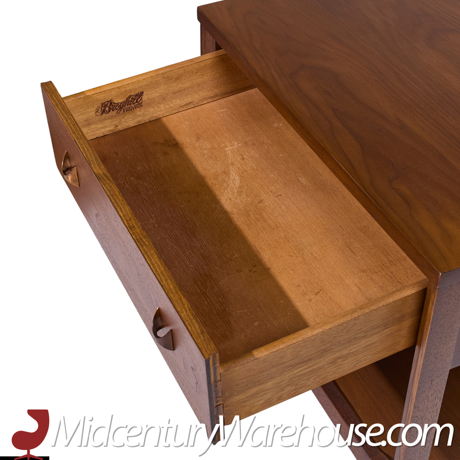 Broyhill Brasilia Mid Century Walnut and Brass Side End Tables - Pair