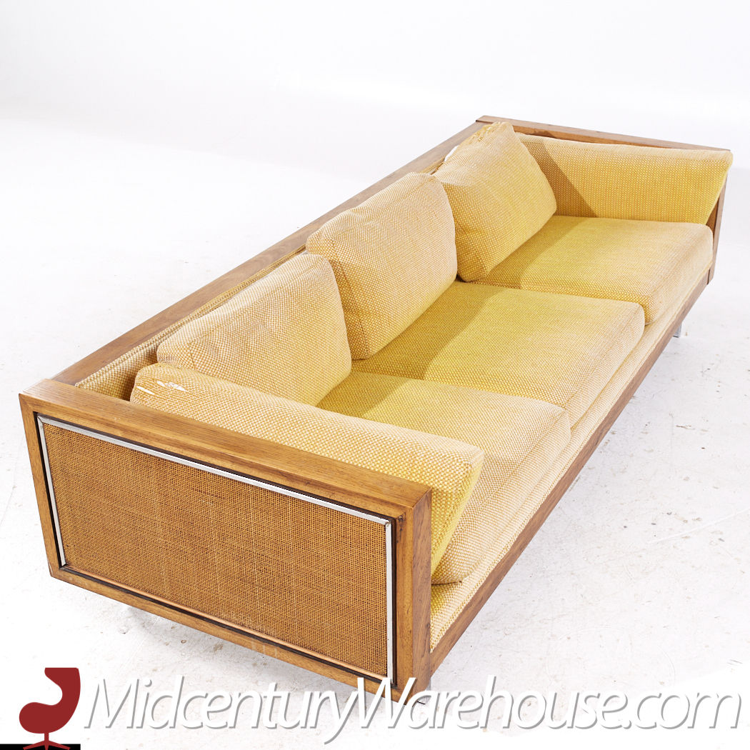 Founders Mid Century Cane and Walnut Sofa