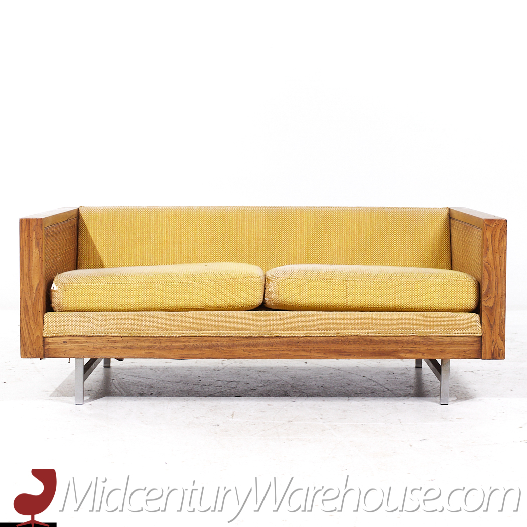 Founders Mid Century Walnut and Cane Loveseat