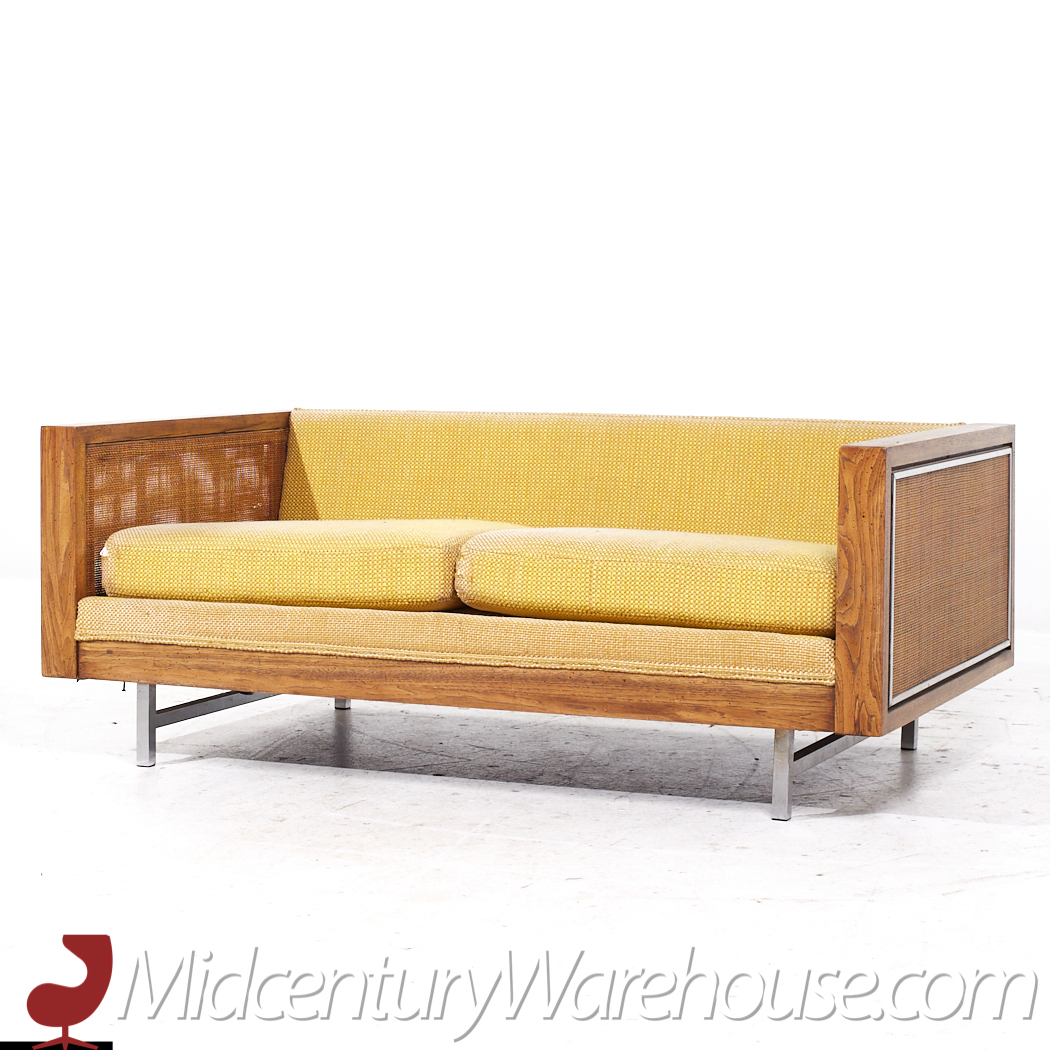 Founders Mid Century Walnut and Cane Loveseat