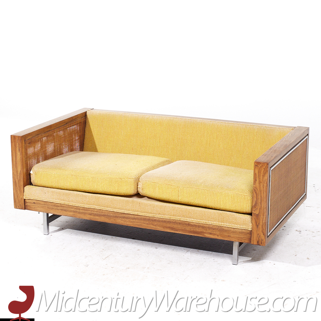 Founders Mid Century Walnut and Cane Loveseat