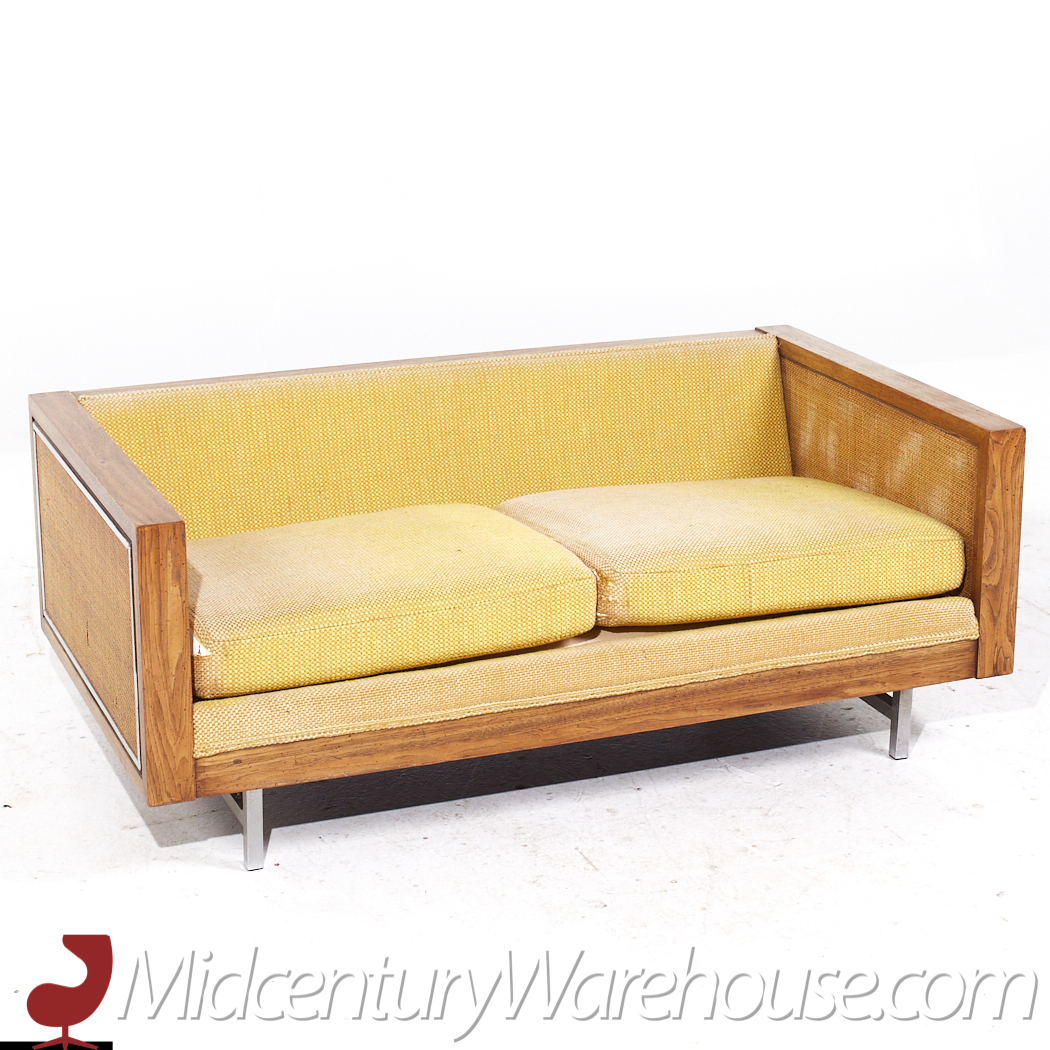 Founders Mid Century Walnut and Cane Loveseat