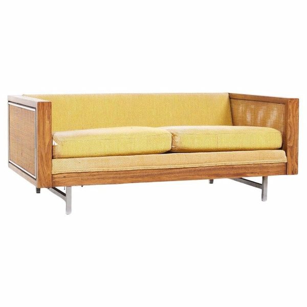 Founders Mid Century Walnut and Cane Loveseat