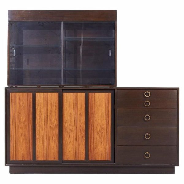 harvey probber mid century rosewood and mahogany credenza and hutch