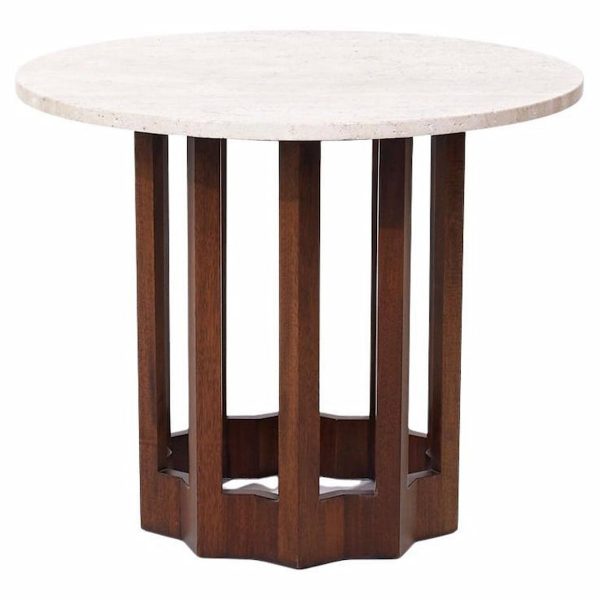 Harvey Probber Mid Century Travertine and Walnut Side End Table