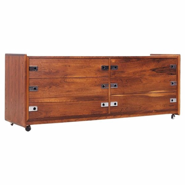 intercontinental design mid century rosewood and chrome lowboy dresser