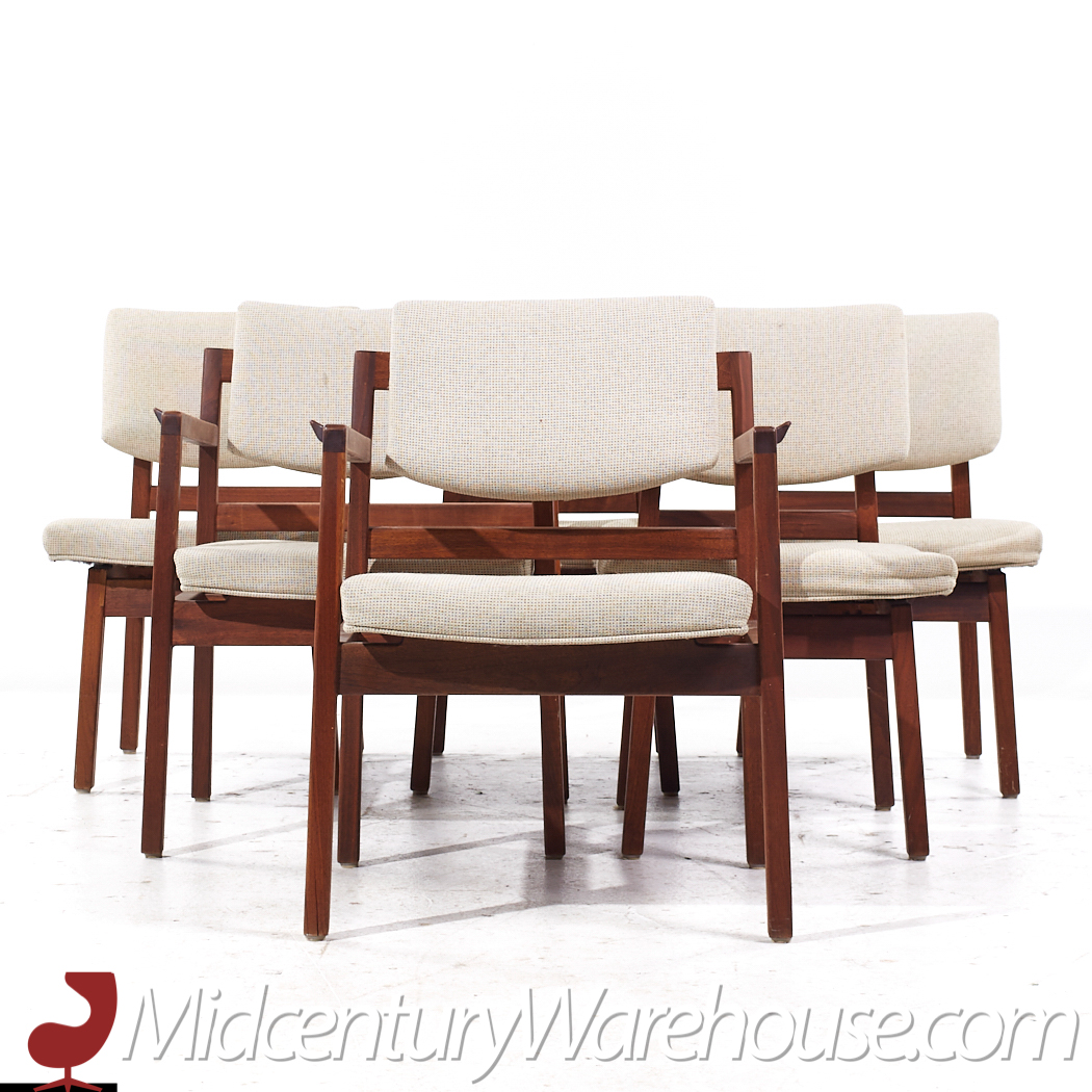 Jens Risom Mid Century Walnut Dining Chairs - Set of 6