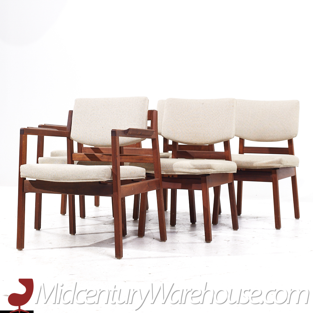 Jens Risom Mid Century Walnut Dining Chairs - Set of 6