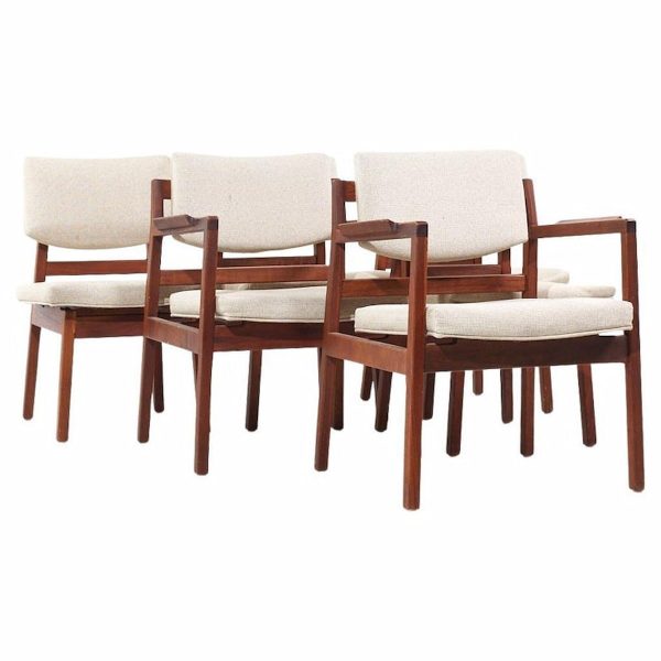 jens risom mid century walnut dining chairs - set of 6