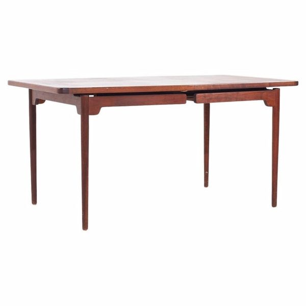 jens risom mid century walnut hidden leaf expanding dining table with 2 leaves