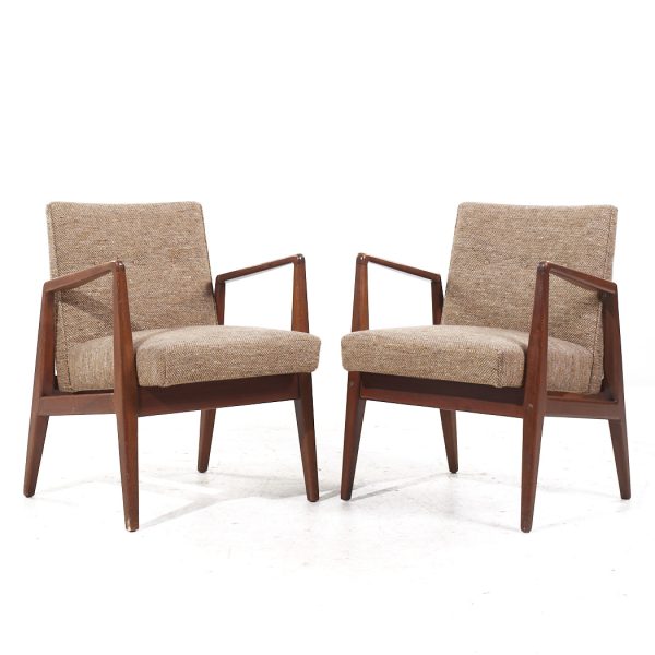 Jens Risom Mid Century Walnut Lounge Chairs - Pair