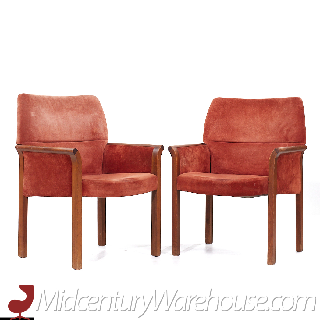 Jens Risom Mid Century Walnut Lounge Chairs - Pair