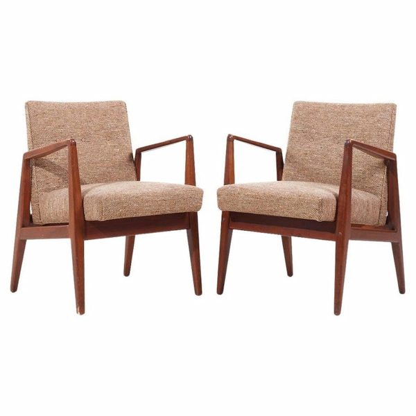 Jens Risom Mid Century Walnut Lounge Chairs - Pair