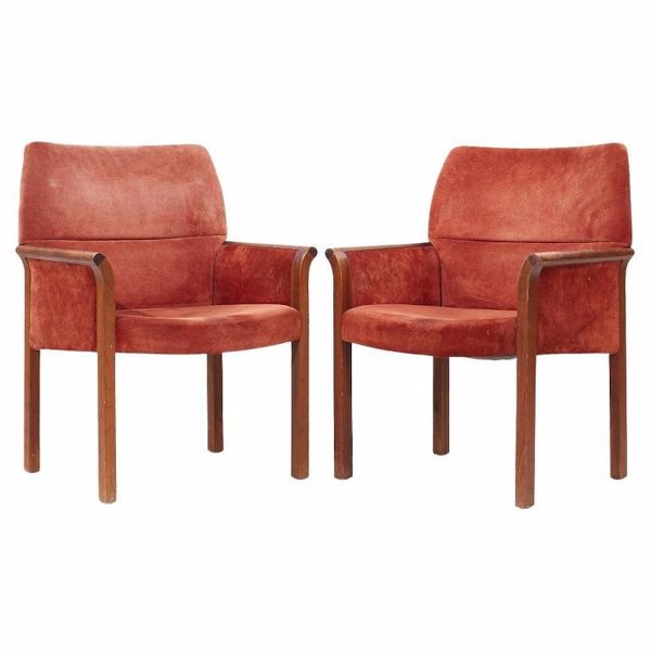 Jens Risom Mid Century Walnut Lounge Chairs - Pair