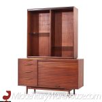 Jens Risom Mid Century Walnut Tambour Door Credenza and Hutch