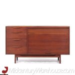 Jens Risom Mid Century Walnut Tambour Door Credenza and Hutch