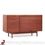 Jens Risom Mid Century Walnut Tambour Door Credenza and Hutch