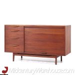 Jens Risom Mid Century Walnut Tambour Door Credenza and Hutch